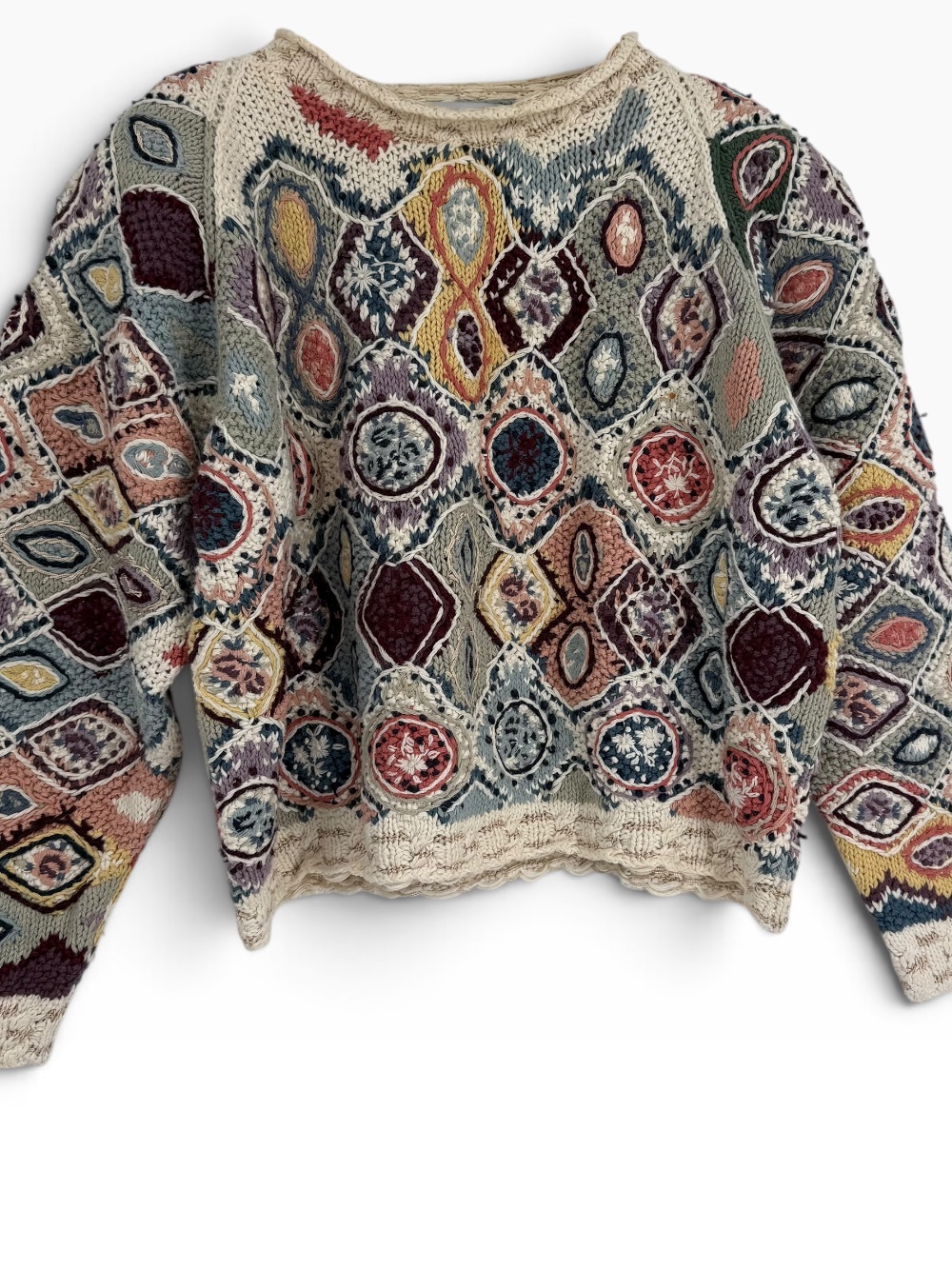 Vintage Jennifer Reed Sweater Women's Size L Floral Hand Knit Long Sleeve Heavy